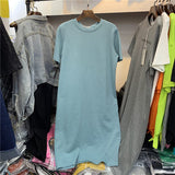 Women Over Size O-Neck Short Sleeve Solid Summer Cotton T Shirt Dress