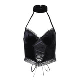Summer Sexy Vest Girl's Dark Lace Lace Suspender Neck