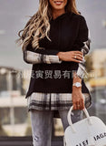 China Winter Hipster Women's Wear Niche Design Sense Plaid Splicing Sleeve Long Sleeve Round Collar Hoodie Female-Outfit