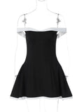 Black Flare White Off-shoulder Mini Dress-Outfit