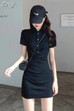 2023 Summer Short Sleeve Cotton Buttons Polo Sexy Dress Women Fashion Streetwear Outfits Party Elegant Pencil