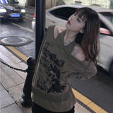 Women Letter Print Halter Top Sweatshirts Korean Y2k Fashion Pullover Long Sleeve Spring Autumn Casual Loose