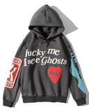 Letters Printed Long Sleeve Hoodie-Outfit