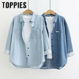 Denim Shirt Fall 2019 Women Blue Button Shirts Women Long Sleeve Tops Boyfriend Style