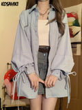 Aesthetic Oversized Fashion Women's Shirts Sun Protection Bnadage Harajuku Blouses Grunge Casual Loose Single Breasted