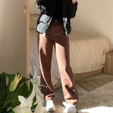 Casual Straight Brown Jeans Women Vintage High Waist Long Trousers Ladies Casual Loose Wide Leg Pants Capris