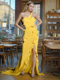 French Elegant One-Shoulder Dress Dress 2025 New High-End Slim Slim Ribbon Open Fork Sexy Dress