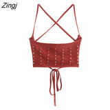 Women Sexy Strapless Diamond Beading Short Smock Blouse Female Backless Knittied Slim Sling Shirt Chic Crop Tops