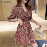 Women V-neck Floral Print Tunic Top Vacation Boho Romantic Retro Summer New Short Sleeve Ladies Chic Fashion Daily