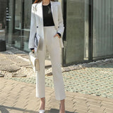 2 Piece Set Women Blazer Set Double-Breasted Slim Jacket Pants Suit Office Ladies Work Female