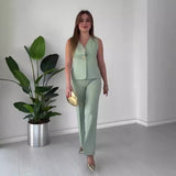 Zingj Summer New Solid Color Sleeveless Slim Vest Temperament Commuter Suit Pants Suit-Outfit