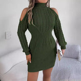 Autumn And Winter Leisurely Half-High Collared Lantern Sleeve Ass Sweater Skirt Women's
