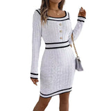 Shooting 2025 Autumn And Winter Elegant Square Neck Button Long-Sleeved Sweater Buns Hip Skirt Women's