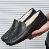 Winter Warm Fur Loafers Mens Leather Handmade Driving Men Shoes Casual Italian Luxury Brand Loafers Shoes Man