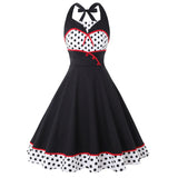 Elegant Vintage Floral Print Pleated Casual Dress Polka Dot Vestidos A-Line Pinup Business Party Women Flare Swing