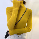 Harajuku Pullover Turtleneck Sweater Women Fall Soft Knit Sweater Slim Elastic Korean Simple Basic Cheap Jumper Solid