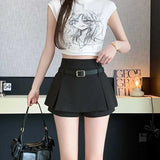 Retro With Belt Solid Color Bony Skirt Women Summer Commute High Waist Slim Half Body Skirt