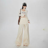 Hot Girl Bandage Dress Fake Two-piece Casual Wide-leg Pants Slimming Straight-leg TrousersOutfit
