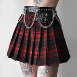Style Punk JK School Belt Red Plaid Skirt Goth Vintage A Line Hight Wait Pleated Mini Skirts Harajuku Grunge Y2K