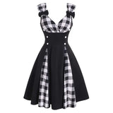 Party Women Casual Dress England Hip Hop Plaid Printed Sundress A Line Fit And Flare Dress Sexy Black Vintage