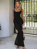 Solid Strap Mesh Bodysuit Maxi Dress-Outfit