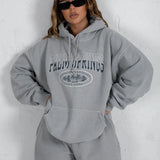 Print Sweatshirt Vintage Women Hoodies Gray Cotton Warm Fleece Winter Pullovers 2021 Autumn New Casual Streetwear