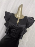 Sheath Backless Travel Vacation Black Satin Beach Dress Long Dress
