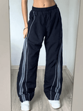 Vintage Striped Piping Baggy Sweatpants- Outfit
