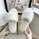 Zingj One Word Slippers Female Early Autumn 2023 New Cotton Slippers Home Indoor Fashion Warm Floor Cotton Slippers Female- Outfit