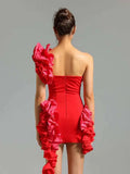 New Sexy Shoulder Bag Hip Dress High-End Temperament Hit The Color Lotus Leaf Dress Skirt Skirt Skirt Dress