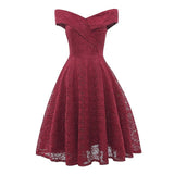 Women Lace Cocktail Party Dress Black Red Sexy Off Shoulder Summer V Neck A Line Special Occasion Swing Vintage Retro
