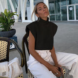 Sweater Turtleneck Sleeveless Women 2020 With Shoulder Pads Knitted Pullover Autumn Winter Jumper Casual Tops