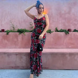 Flower Print Mesh Slip Maxi Dress-Outfit