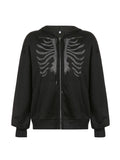 Rhinestone Skull Zipper Hoodie- Outfit