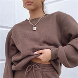 Letter Embroidery Women Loose Casual Sweatshirt Fleece Pullovers And Drawstring Shorts Two Pieces Set Thick