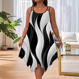 2025 Summer Fashion Swing Shoulder Strap Print Lady Large Size Dress Random