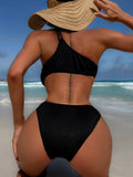 Zingj One-Piece Swimsuit Ladies V-Neck Black One-Piece Bikini