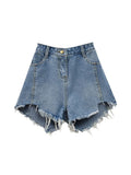 Summer Women A-line Denim Shorts Vintage Ladies Hot Short Pants High Waist Harajuku Streetwear Loose Wide-leg Jeans