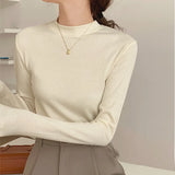 Standing Collar Solid Color Bottom Shirt Female Autumn Winter 2025 New White Inside The Design Sense Slim Hair Long Sleeve Jacket-Outfit