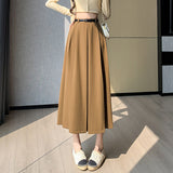 Zingj Skirt Female 2024 New High Waist A Word Large Line OL Over The Knee Suit Umbrella Skirt Pleated