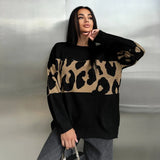 Leopard-Print Sweater Languid Wind Collar Loose-Fitting Fashion Casual Wear Autumn And Winter Top