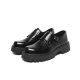 2025 New Youth Round Head British Wind Low Heel Set Foot Big Head Work Pack Platform Shoes