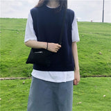 Zingj Autumn Round Collar Solid Color Knit Sweater Fold Wear Vest New This Year Popular Clip Outside The Foreign Style Vest Female-Outfit