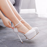 Cm Waterproof Table High Heels Fine Round Head High Heel Sandals White High Heel Wedding Shoes Large Women's