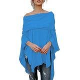 Women Autumn Fashion Cloak Sweater Casual Off Shoulder Loose Slash Neck Knitted Batwing Sleeve Sweater Pullover Poncho