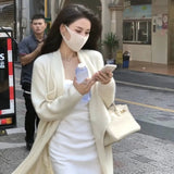 Spring Autumn Long Cardigan With Belt Knitted Sweater Long Sleeve Female Casual Streetwear Open Stitch Elegant