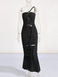 Spring 2025 New One-Shoulder Hollow Design Folds Slimming Bandages Dress