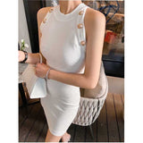 hoydsn SEXI DRESS WOMAN CLOTHES SUMMER DRESS WOMAN Black dress sleeveless knitted women's high waist slim wrap hip