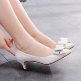 Wedding Dress Tip Single Shoe Fine Heel Single Shoe Bow Tip Shoes Large White Wedding Shoes Low