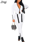 Autumn Sportswear Outfits Women Fashion Zipper Jacket Top and Elastic Waist Pants Tracksuit Casual Solid 2pcs Suit